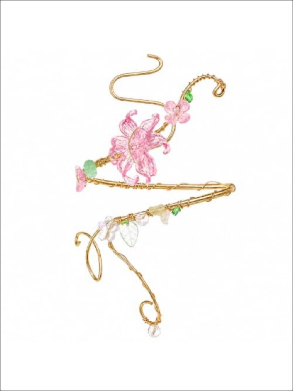 Fairy Flower Arm Cuff Metal Bracelet with Plastic Floral Accents Adjustable